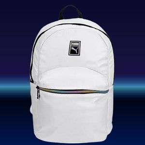 White backpack with rainbow zipper